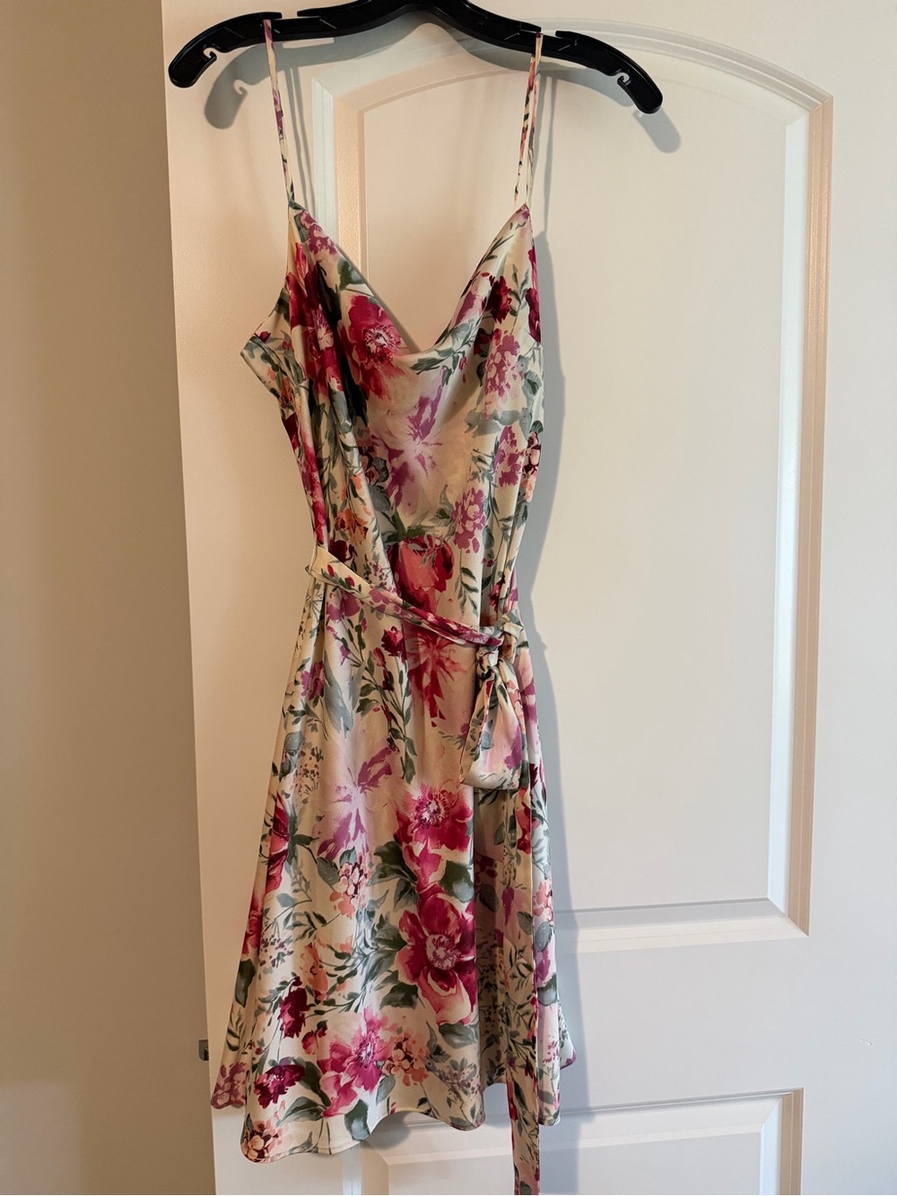 Express Cream Floral Mini Dress with Pink & Green Print